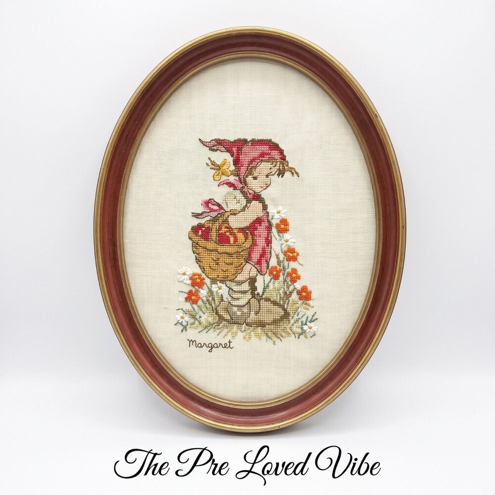 Hummel Handmade Oval Framed Crewel Embroidery Needlework Complete Finish